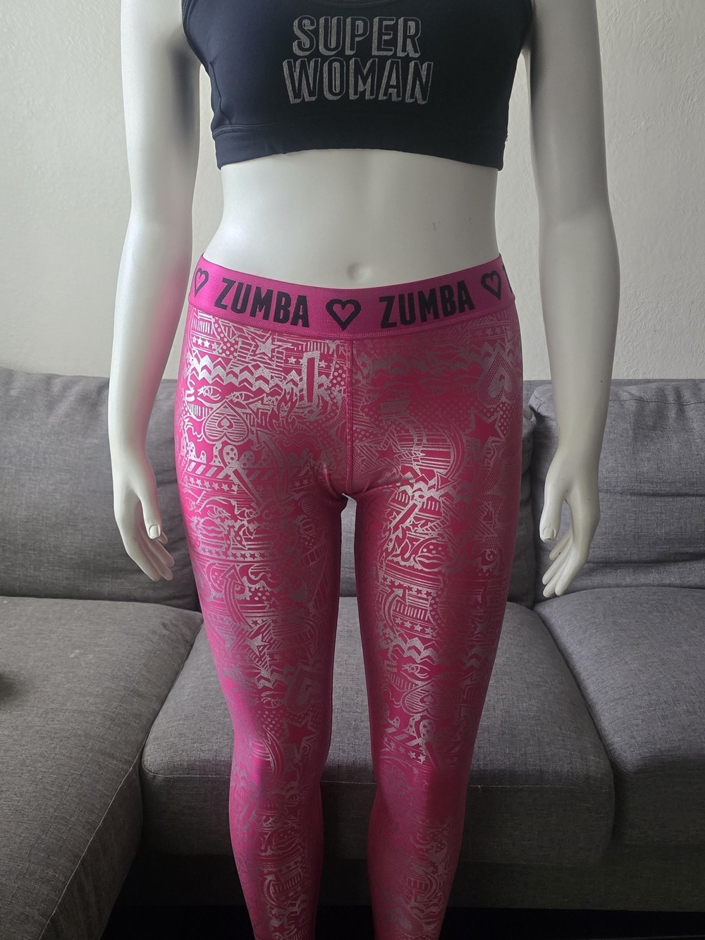 Zumba Fitness Hot Pink Metallic Patterned Ankle Leggings NWT